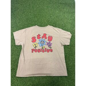 Peace of Mind Stay Positive Skull Flower Graphic‎ T-Shirt XL Khaki Green Cotton